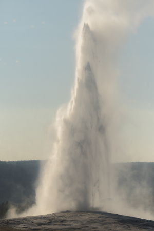 Geyser and hot spring in the old faithful basin in Yellowstone National Park in Wyomingの写真素材