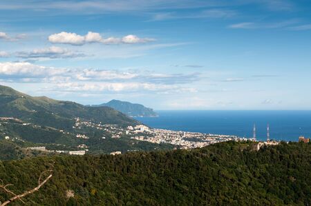 panorama of the city of Genoa seen from the mountainsの写真素材