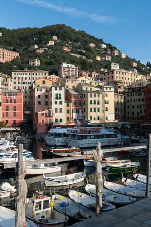 fishing nets under the sun in the village of Camogli in Liguriaのeditorial素材