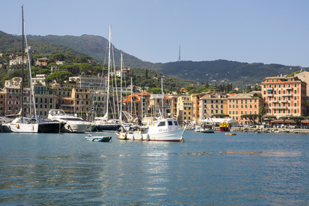 landscapes, houses and villas seen during a boat trip on the coast of Portofino in Genoa in Italyのeditorial素材