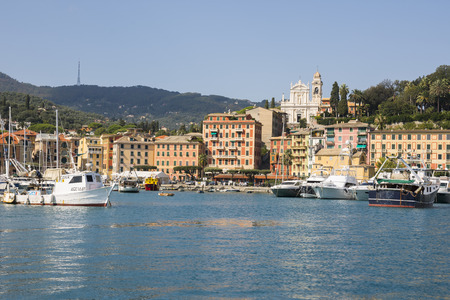 landscapes, houses and villas seen during a boat trip on the coast of Portofino in Genoa in Italyのeditorial素材