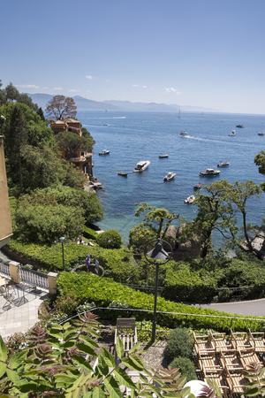 landscapes on the sea along the coast of Portofino in Genoa in Italyのeditorial素材