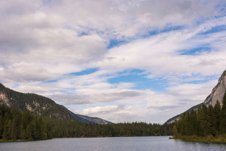 landscape on Tovel Lake in Trentino Alto Adige in Italy