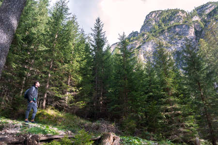 glimpses, details and landscape on Braies lake in Trentino Alto Adige in Italy