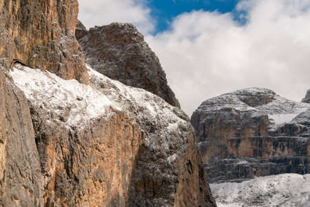 mountain and landscape on Braies lake in Trentino Alto Adige in Italyの写真素材