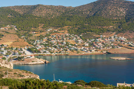 Panorama with sea view on Daskalio gulf in Keratea in Greeceの写真素材