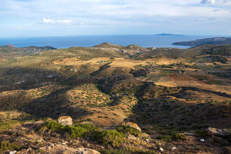 sea panorama from the heights of Keratea at sunset in Athens in Greeceの写真素材