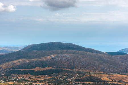 sea panorama from the heights of Keratea at sunset in Athens in Greeceの写真素材