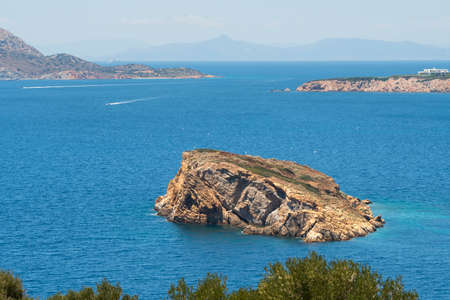 sea panorama from the heights of Keratea at sunset in Athens in Greeceの写真素材