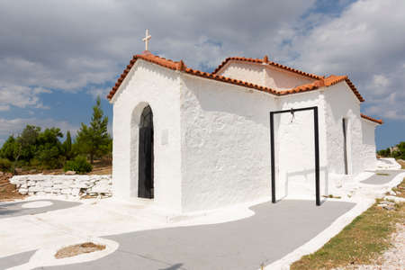little church on the heights of Keratea in Greeceの写真素材