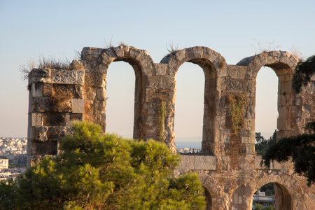 stone floor at the acropolis of athens in greeceの写真素材