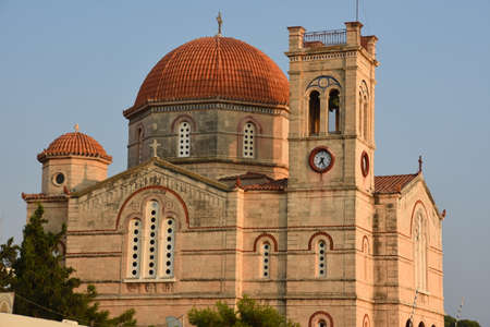 palaces and streets at sunset in Aegina in Greeceのeditorial素材