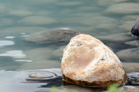 Lake Louise in cloudy day in summer in Banff National Park, Alberta, Canadaの写真素材