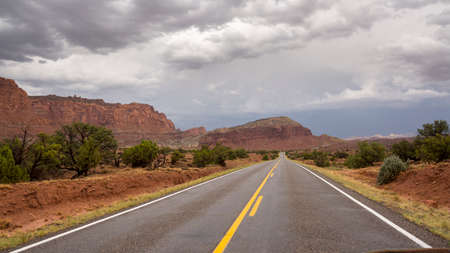 on the road Scenic Byway in Capitol Reef National Park in United States of Americaの写真素材