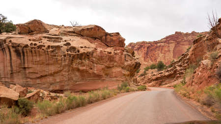 on the road Scenic Byway in Capitol Reef National Park in United States of Americaの写真素材
