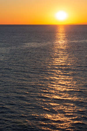 sunset on the sea promenade in Genoa Nervi in Liguriaの写真素材