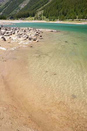 mountain on Ceresole Reale lake in Piedmont in Italyの写真素材