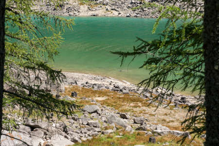 mountain on Ceresole Reale lake in Piedmont in Italy