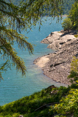 mountain on Ceresole Reale lake in Piedmont in Italyの写真素材