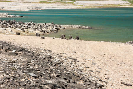 mountain on Ceresole Reale lake in Piedmont in Italyの写真素材