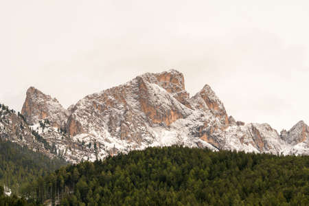 landscape, mountain and houses in vigo di fassa in Trentino Alto Adige in Italyの写真素材