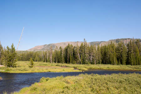 Yellowstone lake and Yellowstone river in Yellowstone National Park in Wyoming