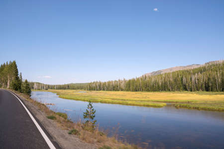 Yellowstone lake and Yellowstone river in Yellowstone National Park in Wyoming