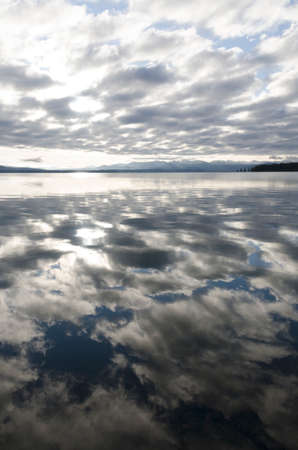 sunrise in Yellowstone lake in Yellowstone National Park in Wyomingの写真素材