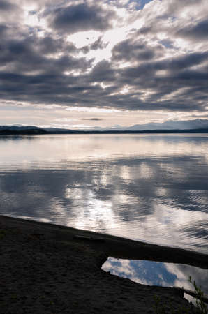 sunrise on Yellowstone lake in Yellowstone National Park in Wyomingの写真素材