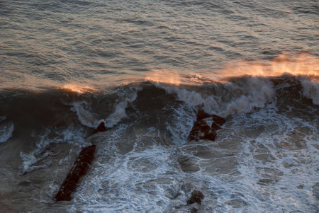 seascape on the coast of Boccadasse in Genoa in Liguriaの写真素材