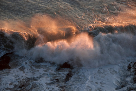 seascape on the coast of Boccadasse in Genoa in Liguriaの写真素材