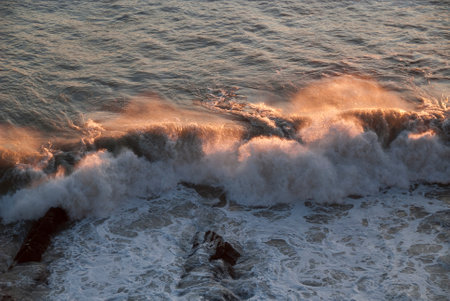 seascape on the coast of Boccadasse in Genoa in Liguriaの写真素材