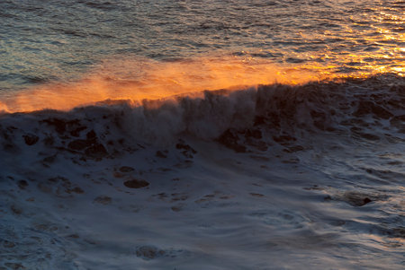 seascape on the coast of Boccadasse in Genoa in Liguriaの写真素材