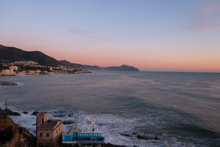 seascape on the coast of Boccadasse in Genoa in Liguriaの写真素材