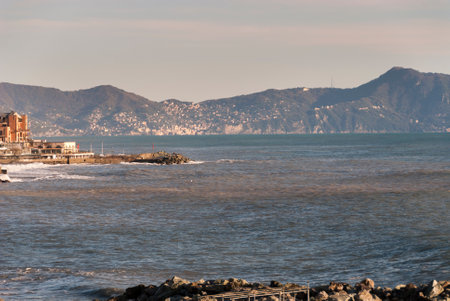 seascape on the coast of Boccadasse in Genoa in Liguriaの写真素材