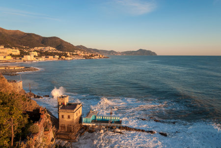 seascape on the coast of Boccadasse in Genoa in Liguriaの写真素材