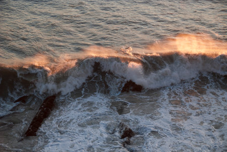 seascape on the coast of Boccadasse in Genoa in Liguriaの写真素材