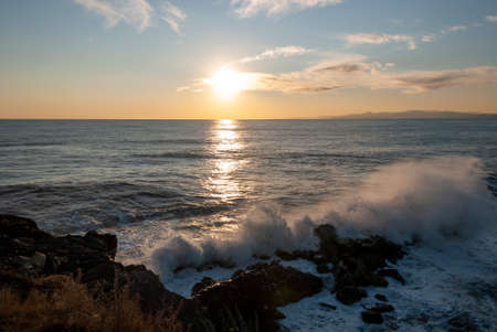 storm surge at sunset in Genoa in Liguria, Italyの写真素材