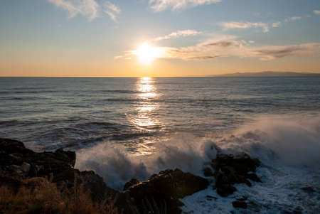 storm surge at sunset in Genoa in Liguria, Italyの写真素材