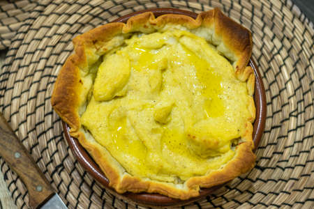 cod brandade fish tart olive oil and creamの写真素材