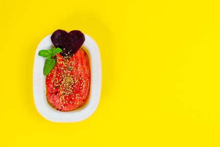 chickpea hummus with beets and sesame vegan and healthy food