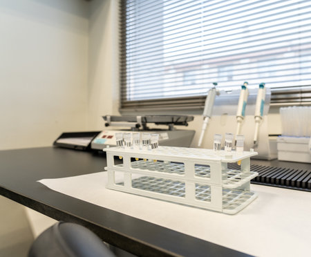 laboratory doing tests for vaccine blood collection and hematology analyticsの写真素材