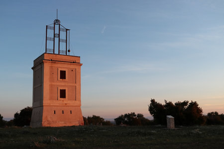 Sunset at the tower of the Church of St. Peter and Paulの写真素材