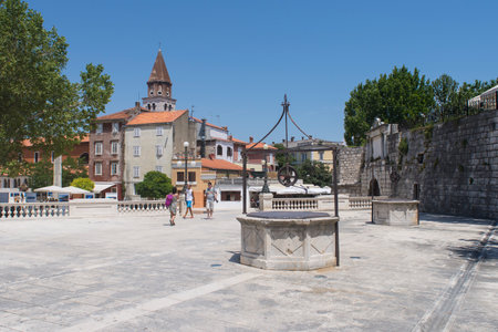 ancient well in the square 5 Bunara in Zadar, Croatiaのeditorial素材