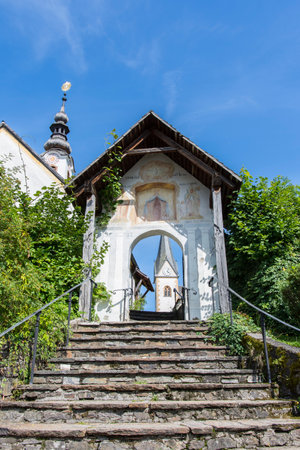 Rosenkranzkirche in town Maria Worth, Carinthia, Austriaのeditorial素材