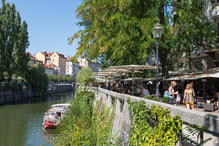 Ljubljanica river in the center of Ljubljanaのeditorial素材