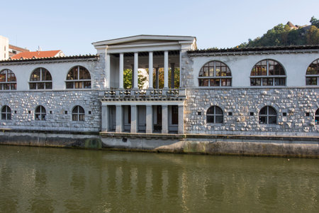 Ljubljanica river in the center of Ljubljanaのeditorial素材