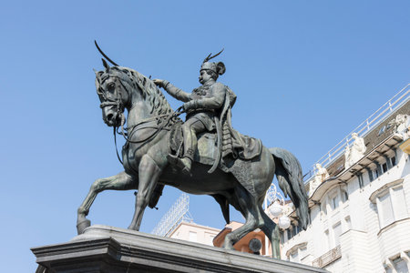 The statue of ban Josip Jelai in the homonymous square in downtownのeditorial素材