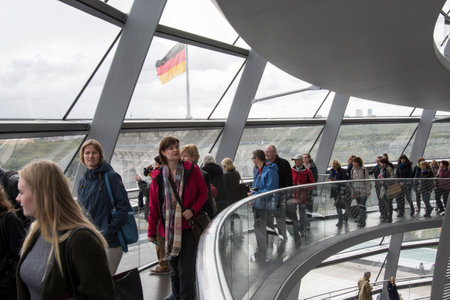 Interior view of the glass dome of the Reichstag in Berlin