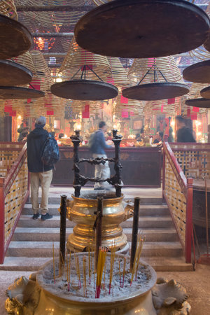 the altar at the Man Mo temple in hong kongのeditorial素材